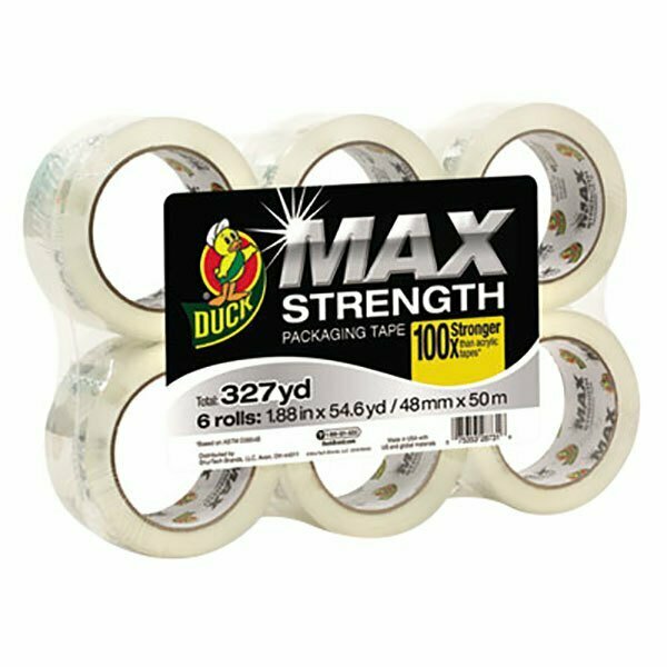 Duck Brand Tape 241513 MAX 1 7/8'' x 54 5/8 Yards Clear Packaging Tape, 6PK 328DUC241513